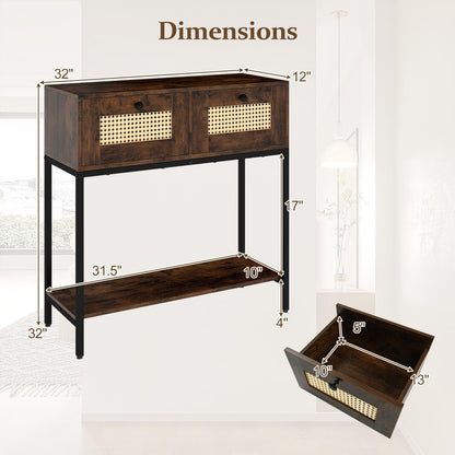 Goflame Rattan Console Table 32" Boho Entryway Table with 2 Drawers