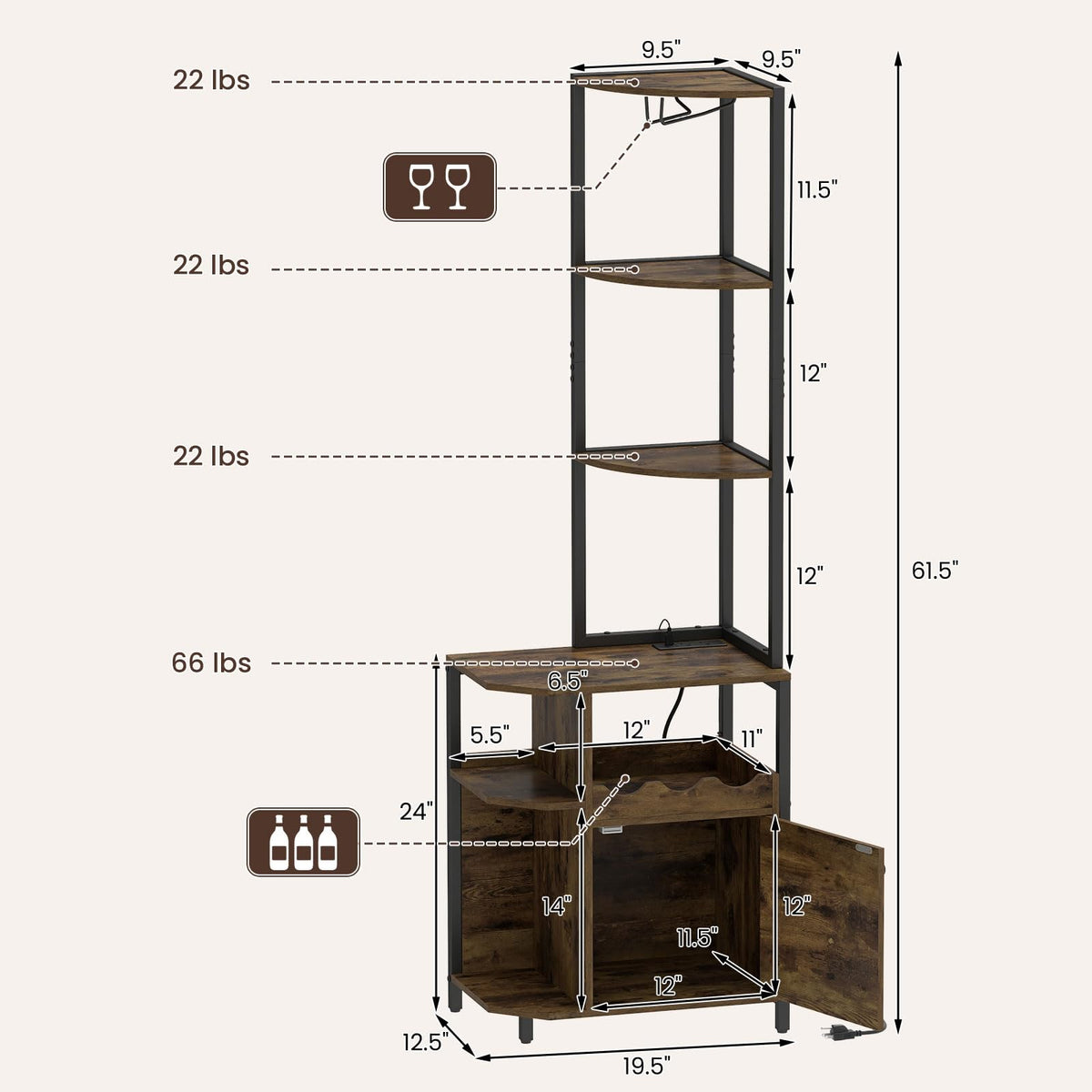 Goflame Corner Bar Cabinet w/Power Outlets
