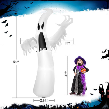 12ft Halloween Inflatable Ghost, Quick Blow up Halloween Decoration, Giant Inflatable Specter w/ Bright LED Lights
