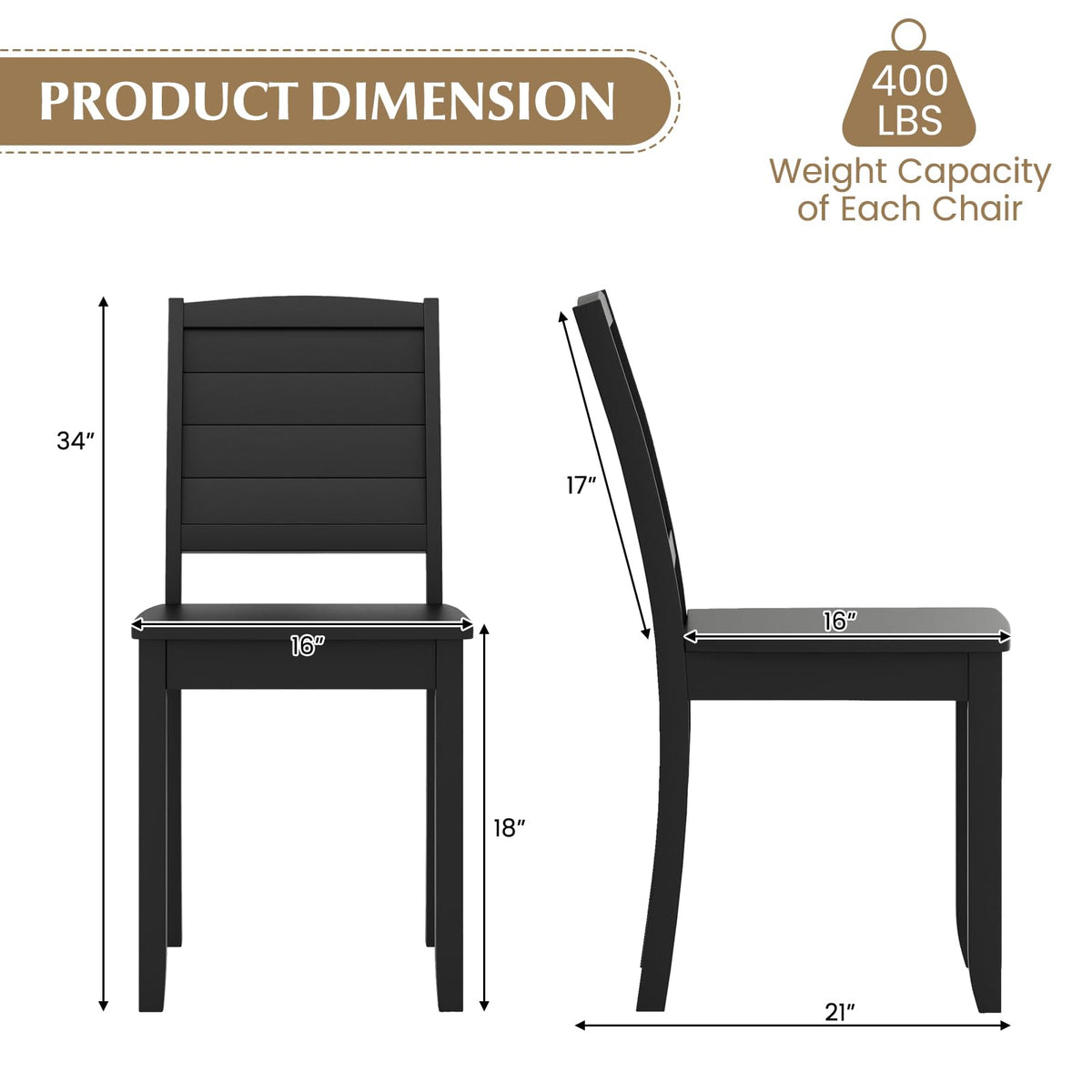 Goflame Wood Dining Chairs Set of 2/4, Modern Kitchen Chairs w/Rubber Wood Legs, Curved Backrest, Farmhouse Diner Chairs