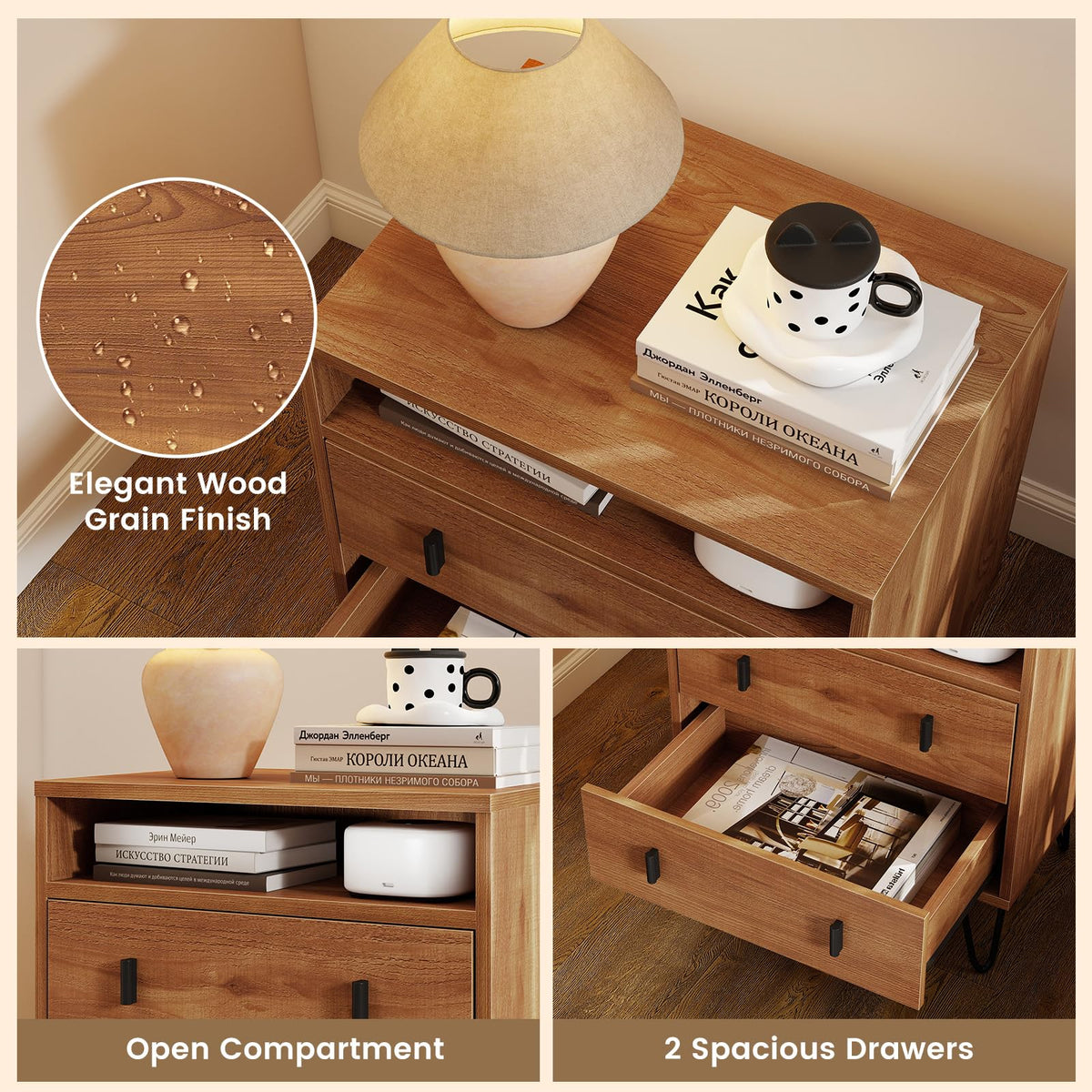 Goflame Night Stand with 2 Drawers for Bedroom Home Office