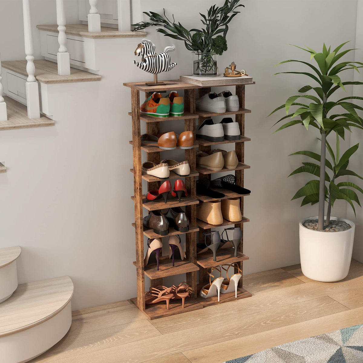 Goflame 8-Tier Vertical Shoe Rack, Corner Shoe Storage Organizer for 7 Pairs, Freestanding Narrow Shoe Rack