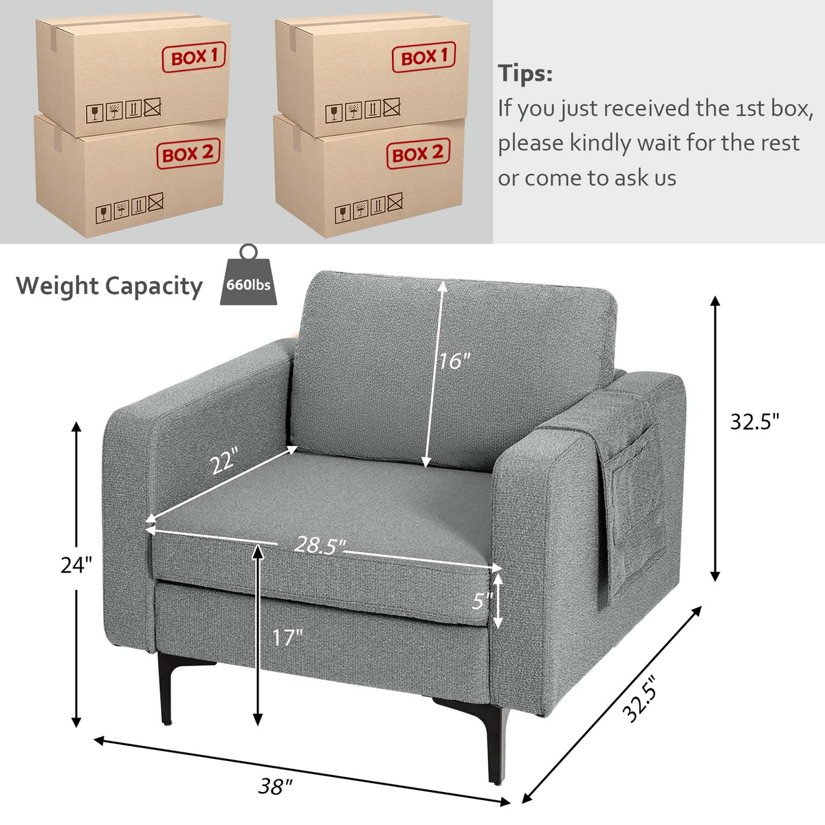 Goflame Modern Accent Chair w/Comfy Thick Cushion, Magazine Pockets