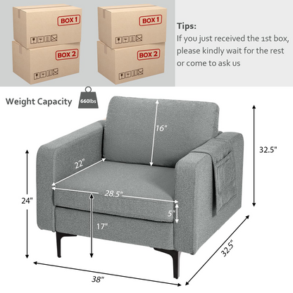 Goflame Modern Accent Chair w/Comfy Thick Cushion, Magazine Pockets