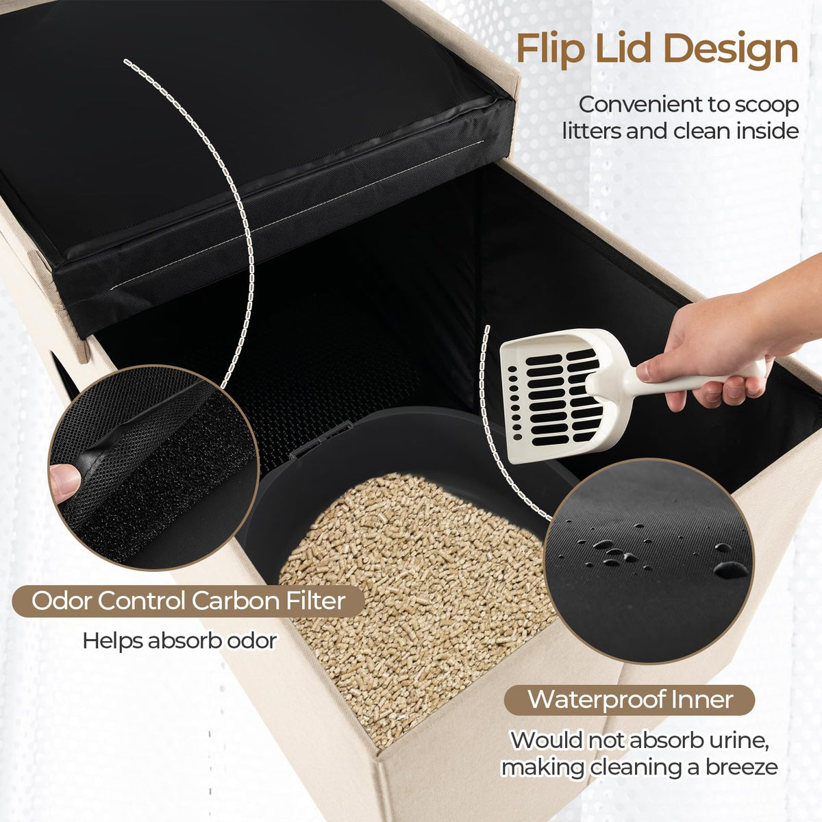 Goflame Cat Litter Box Enclosure - Hidden Cat Litter Box Furniture Ottoman