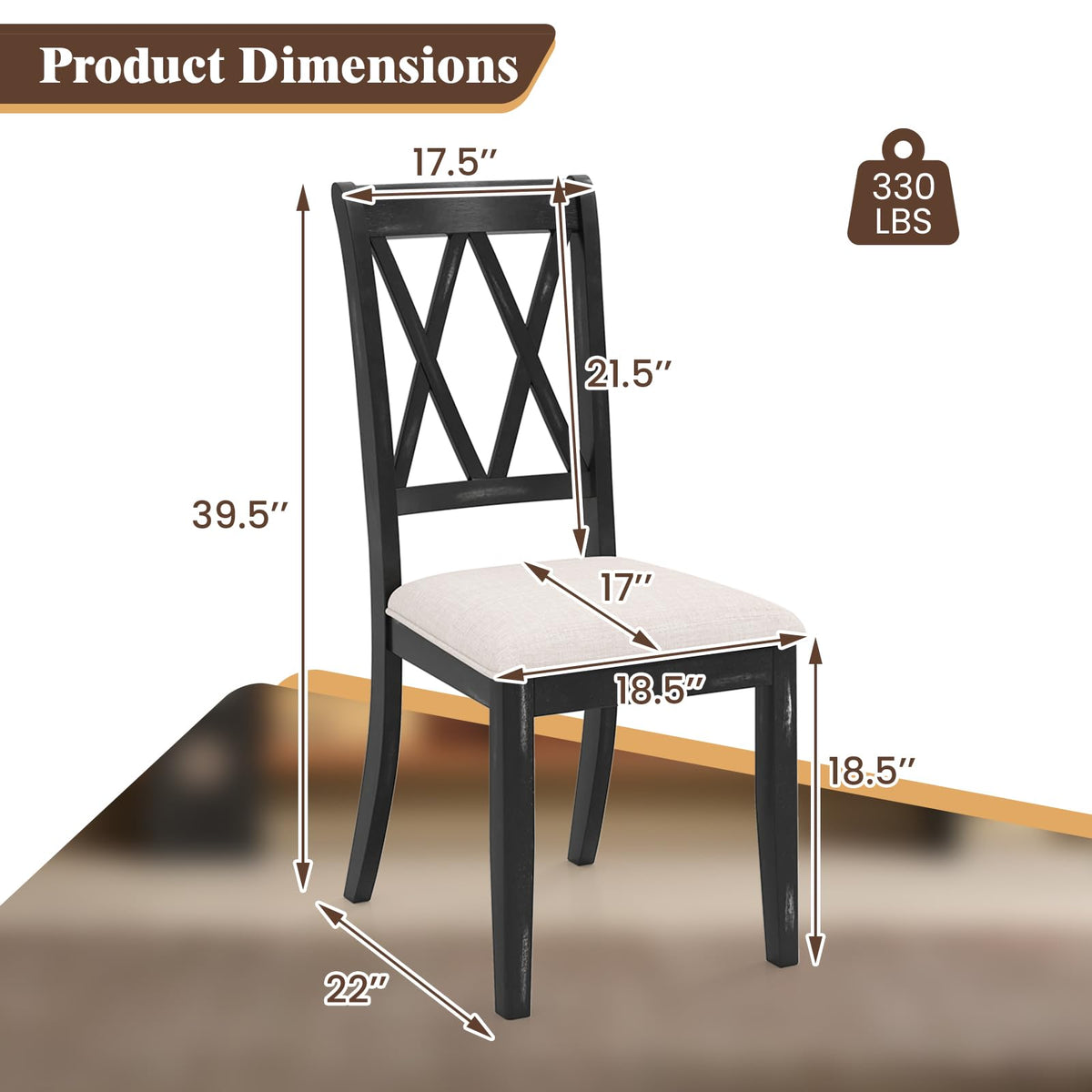 Goflame Wooden Dining Chairs Set of 2/4 Upholstered Kitchen Chair w/Distressed Rubber Wood Legs Curved Cross Back