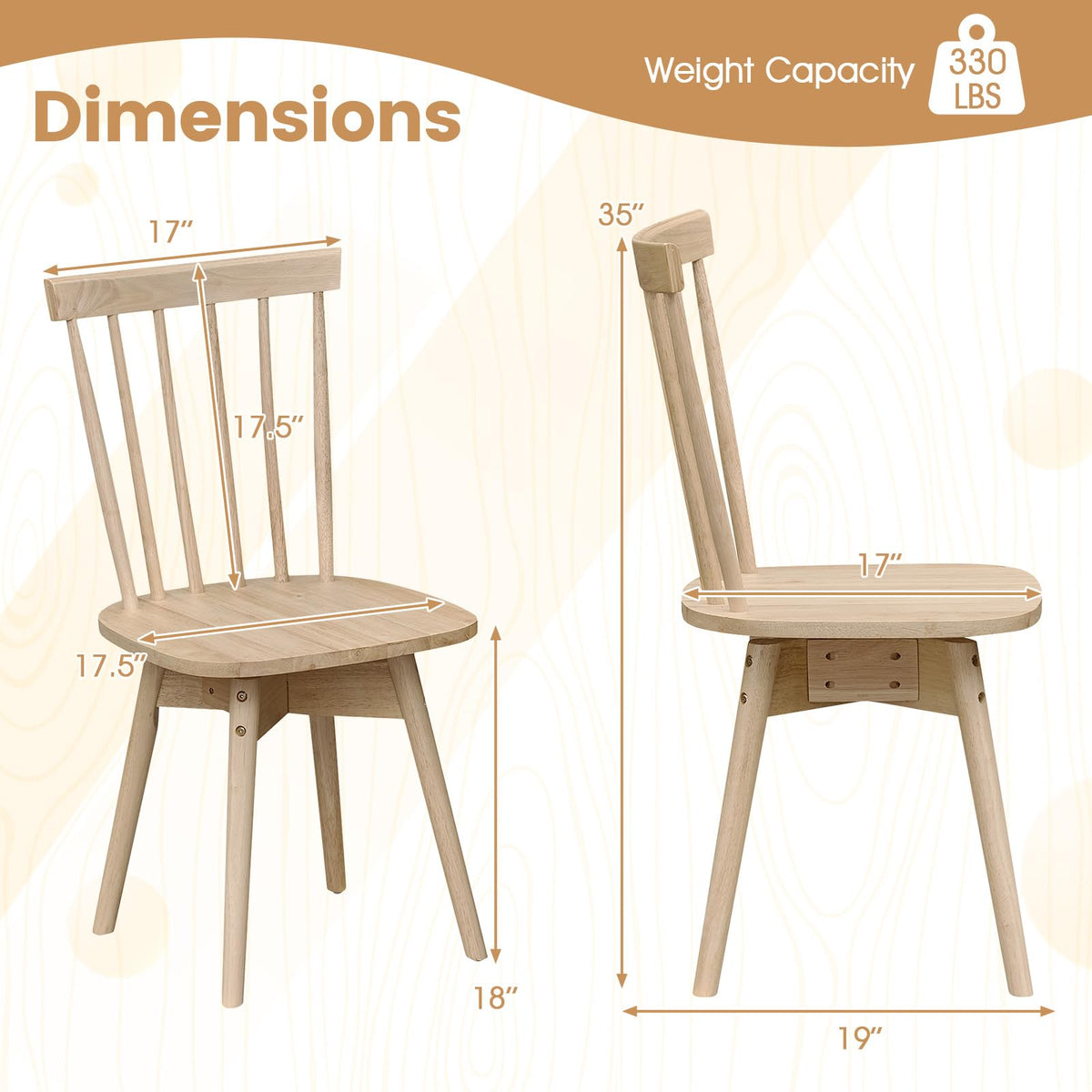 Goflame Windsor Mid Century Rubber Wood Kitchen Chairs with Swivel Seat & Spindle Back (2/4)