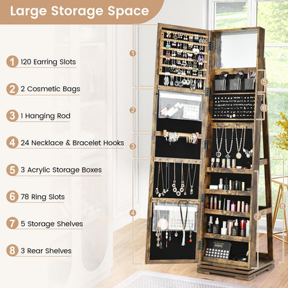 GOFLAME 360° Rotating Jewelry Armoire with Rear Storage Shelves