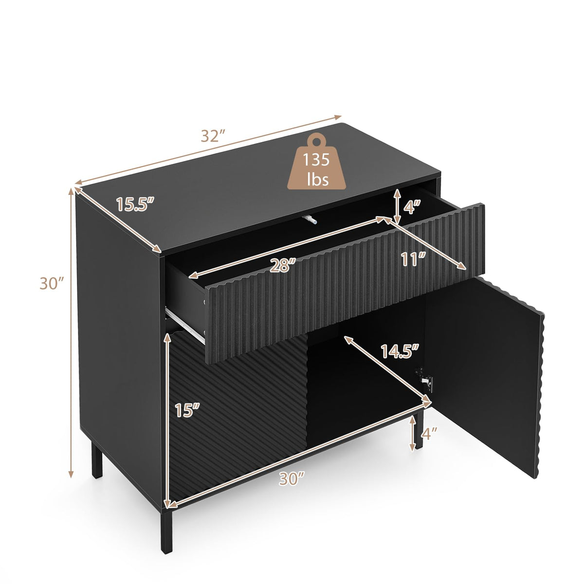Goflame 32" Wide Coffee Bar Console Table with 2 Doors and 1 Drawer (1/2)