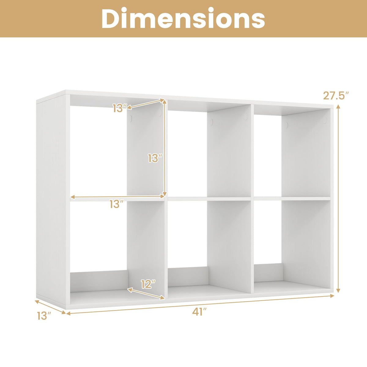 Goflame 6-Cube Bookcase, White Cubby Bookshelf w/Back Guardrail & Anti-Tipping Kits