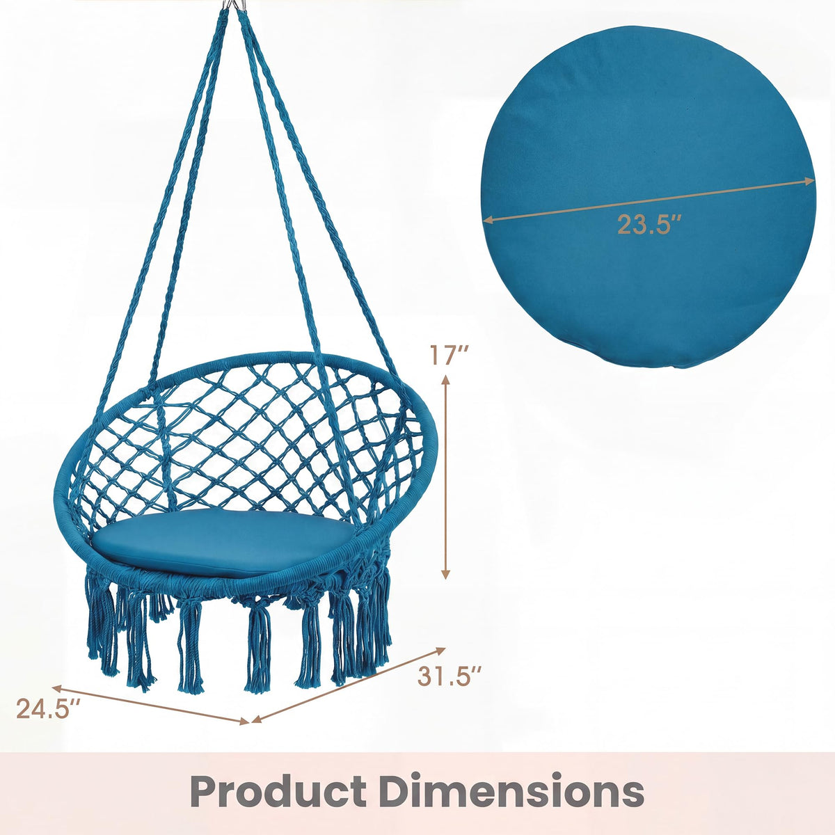 Goflame Hammock Chair Macrame Swing with Round Seat Cushion and Hardware Kit