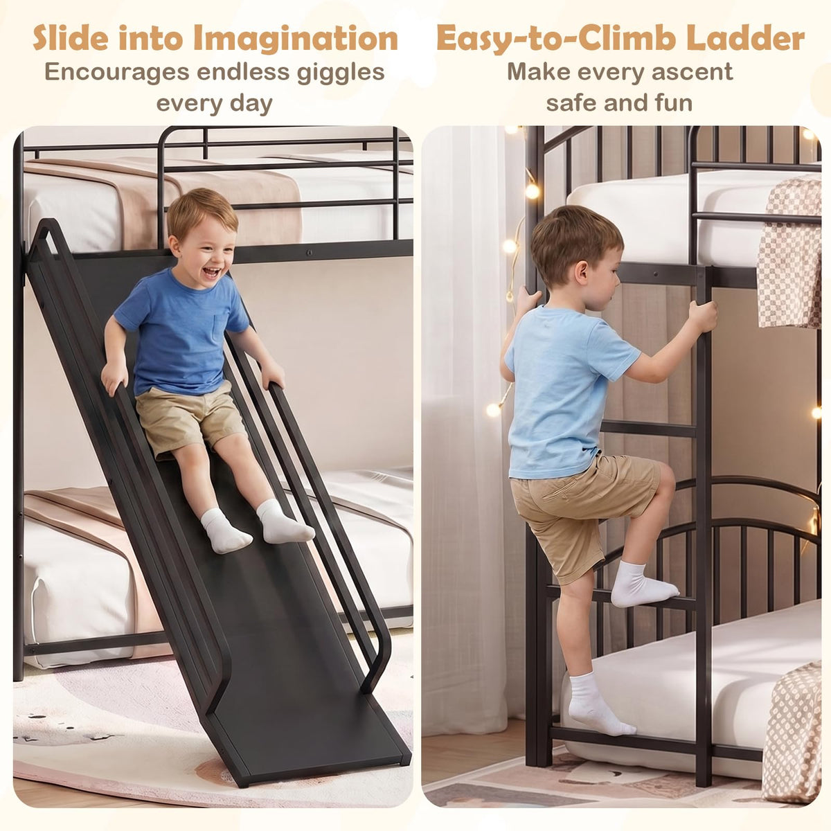 Goflame Twin Over Twin Bunk Bed with Slide & Ladder for Boys Girls