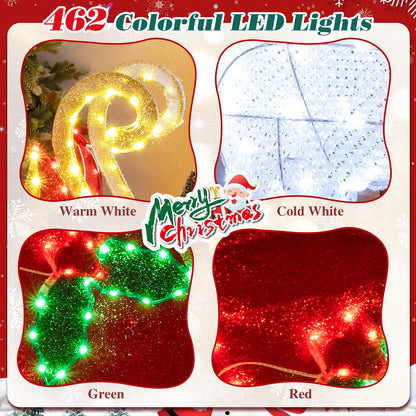Goflame Lighted Christmas Reindeer & Sleigh Set, Light-up Xmas Decorations with 462 LED Lights
