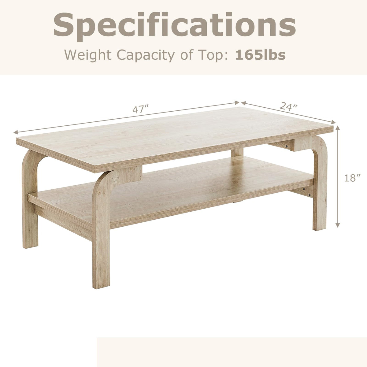 Goflame 2-Tier Coffee Table with Storage, 47” Mid Century Rectangle Accent Table with Open Shelf