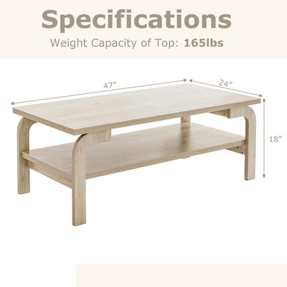 Goflame 2-Tier Coffee Table with Storage, 47” Mid Century Rectangle Accent Table with Open Shelf