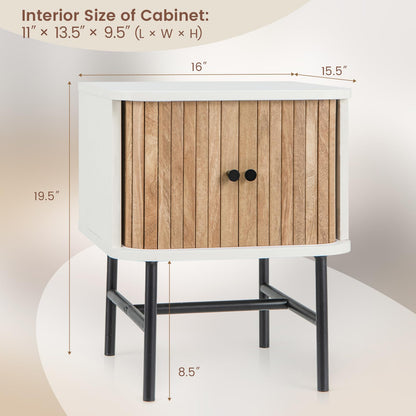 Goflame Mid-Century Modern Nightstand, Wood Bedside Table with Sliding Doors and 4 Metal Legs