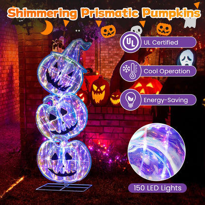 Goflame 3.4 Ft Halloween Decorations, Light up Stacked Pumpkins with 150 LED Lights