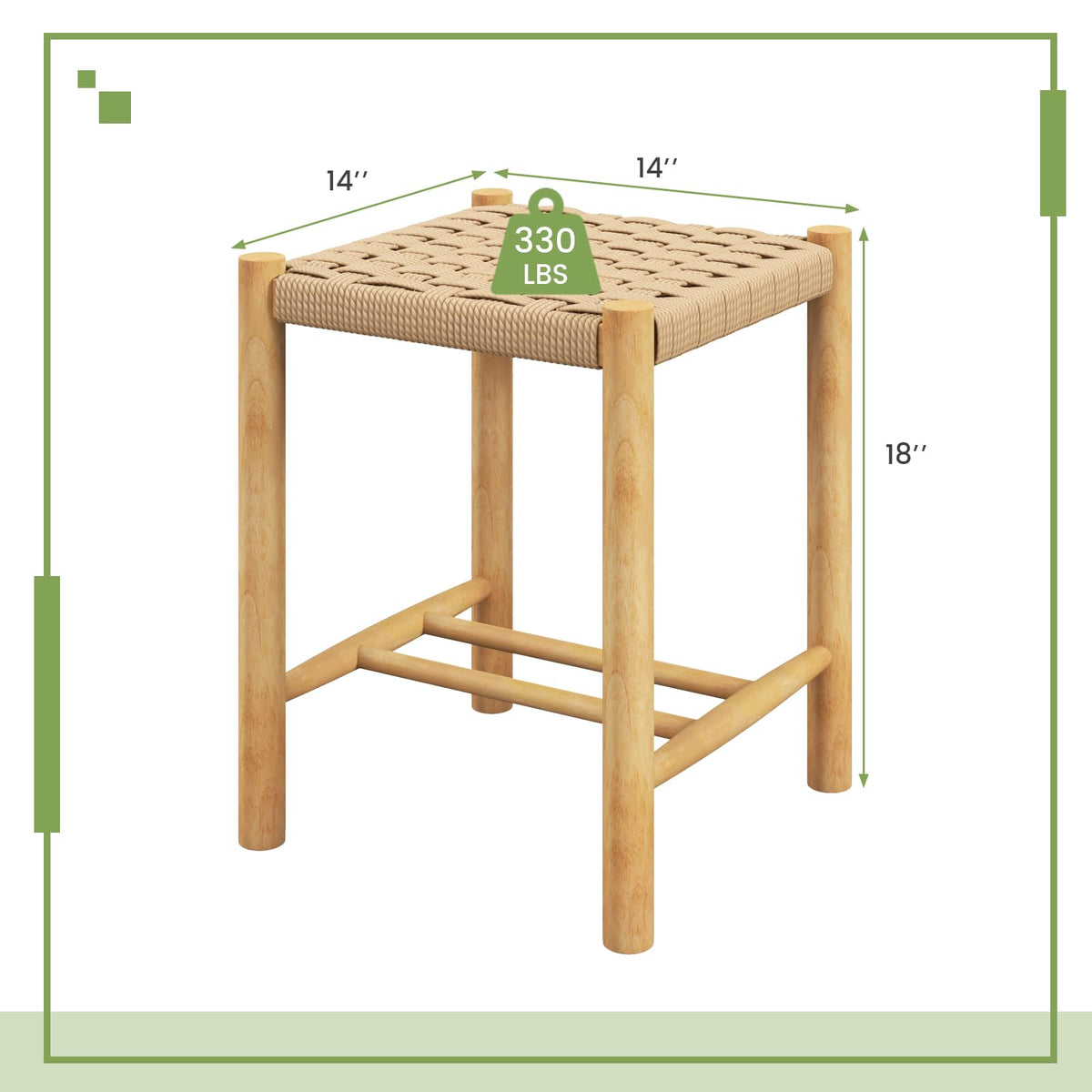 Goflame Wood Stools Set of 2, 18" Tall Boho Backless Stool Chairs with Rubber Wood Legs