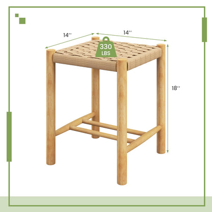 Goflame Wood Stools Set of 2, 18" Tall Boho Backless Stool Chairs with Rubber Wood Legs