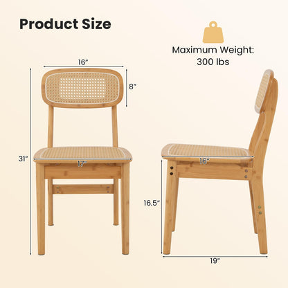 Goflame Rattan Dining Chairs Set of 2, Boho Cane Kitchen Chairs, Max Load 300 Lbs