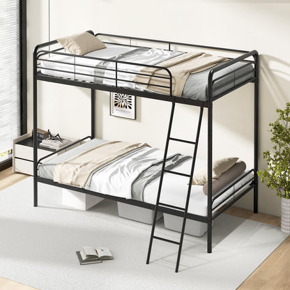 Goflame Metal Bunk Bed Twin Over Twin, Heavy Duty Twin Bunk Beds with Inclined Ladder & Safety Guardrails
