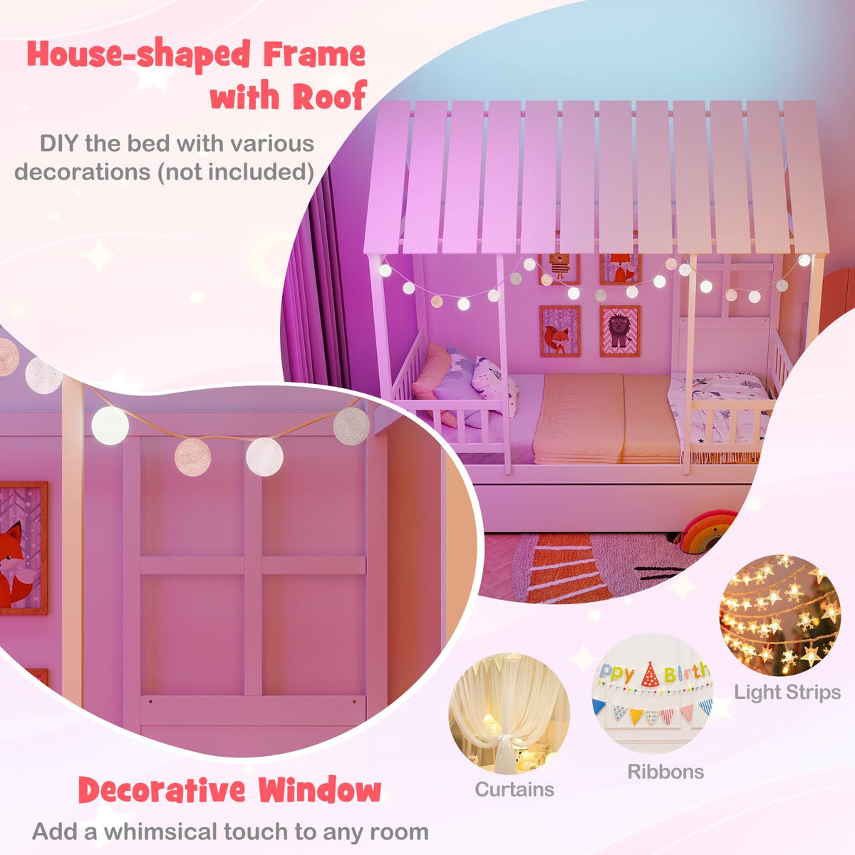 Goflame Twin House Bed with Trundle Bed Twin