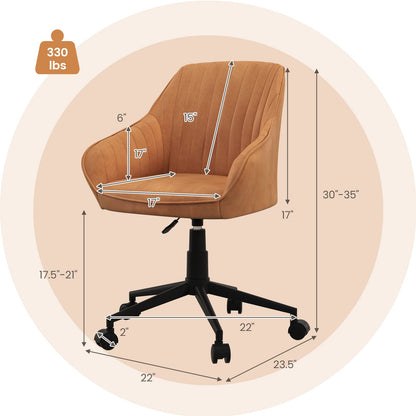 Goflame Leather Office Chair Brown, Mid Century Desk Chair with Wheels and Ergonomic Armrests