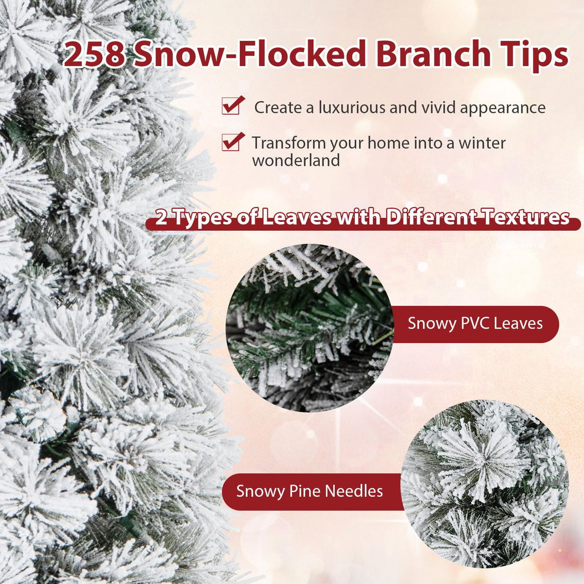 Goflame Pre-Lit Snow Flocked Pencil Christmas Tree for Home Office Holiday Decor
