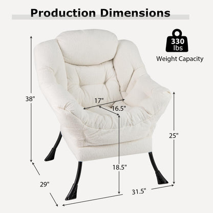 Goflame Set of 1/2 Lazy Chairs, Modern Sherpa Accent Chair w/Upholstered Single Sofa Chair w/Armrests & Side Pocket