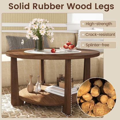 Goflame 2-Tier Round Farmhouse Living Room Coffee Table with 2-Tone Tabletop