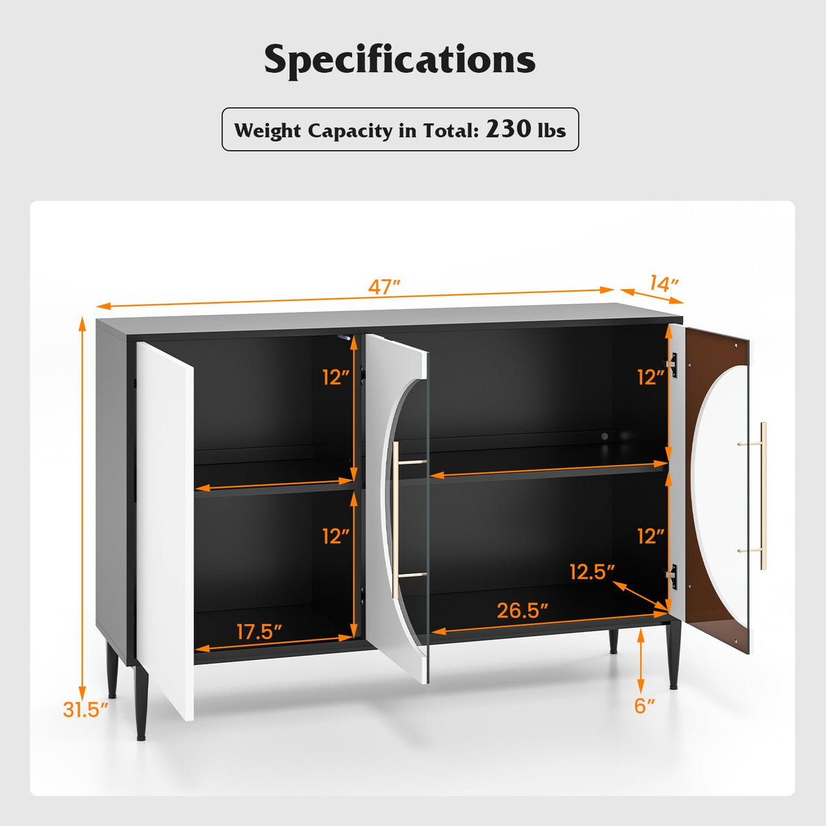 Goflame Large Buffet Cabinet with Storage