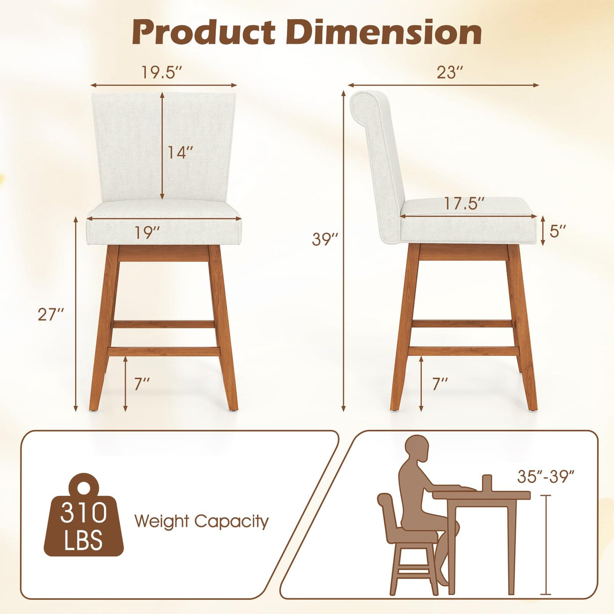 Goflame Modern Upholstered Bar Stools Set