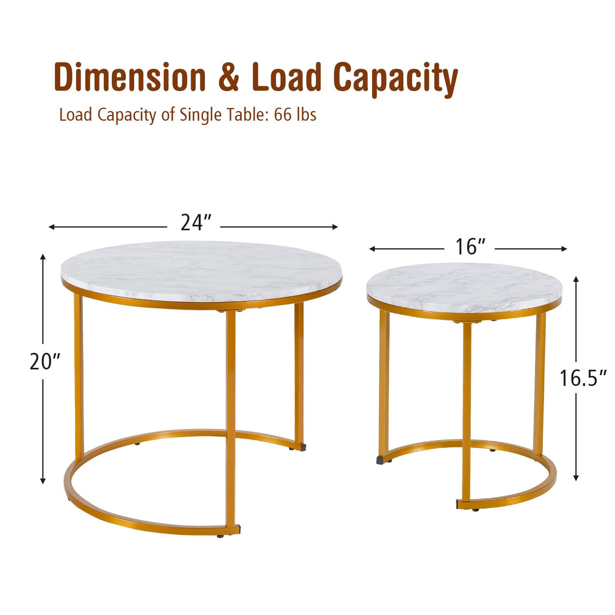 Goflame Nesting Coffee Table Set of 2, Round Stacking Side Tables with Wooden Tabletop & Powder Coated Steel Frame