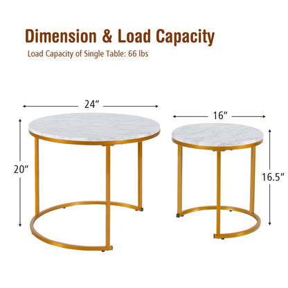 Goflame Nesting Coffee Table Set of 2, Round Stacking Side Tables with Wooden Tabletop & Powder Coated Steel Frame