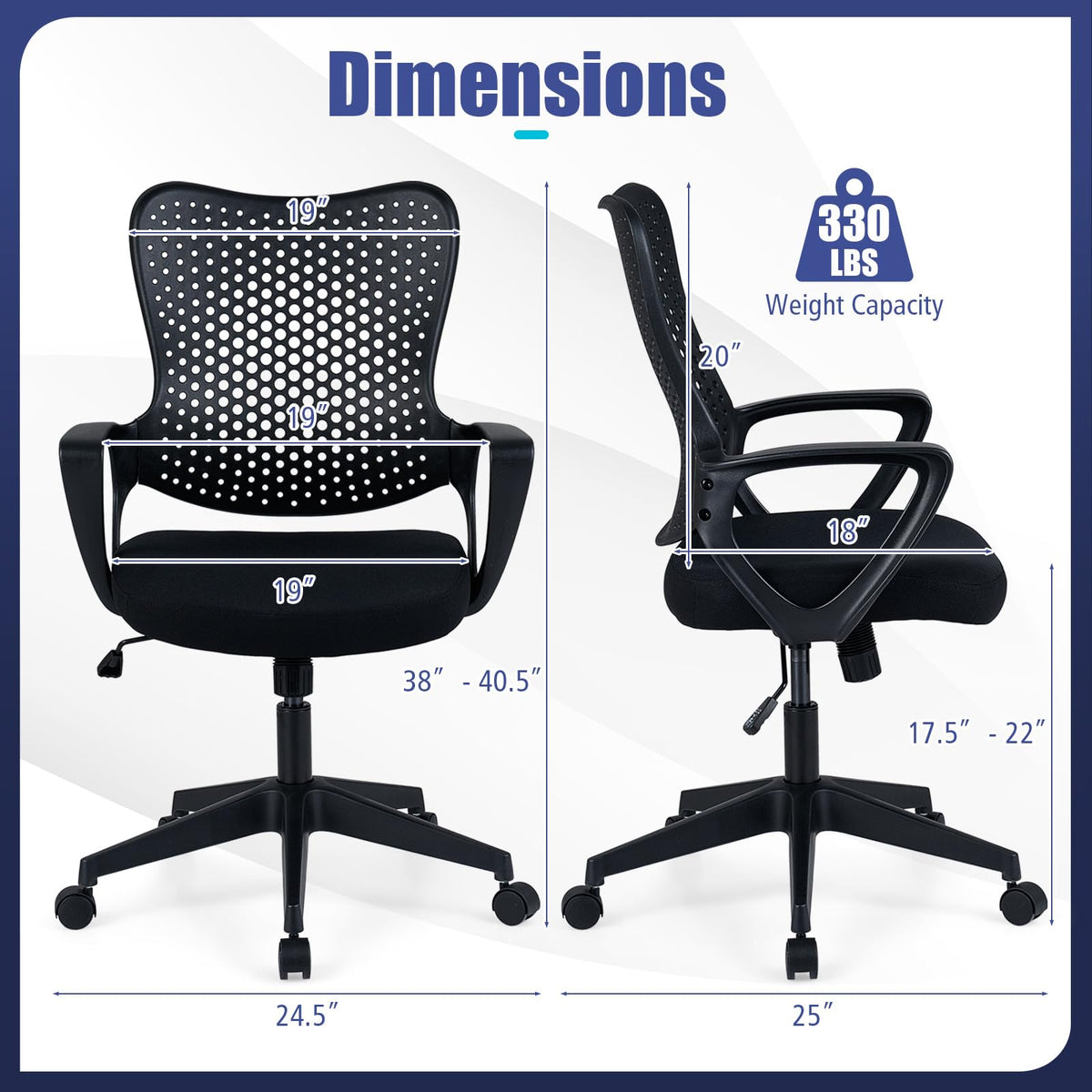 Gianetx Ergonomic Office Chair w/Breathable Butterfly Back & Integrated Armrests (1/2)