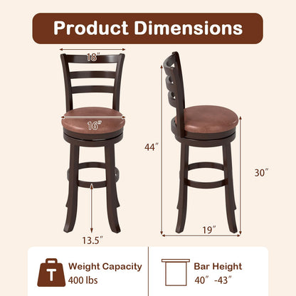 Goflame 30" Counter Height Swivel Barstools Set of 2/4 with Faux Leather Seat and Wrap-around Footrest