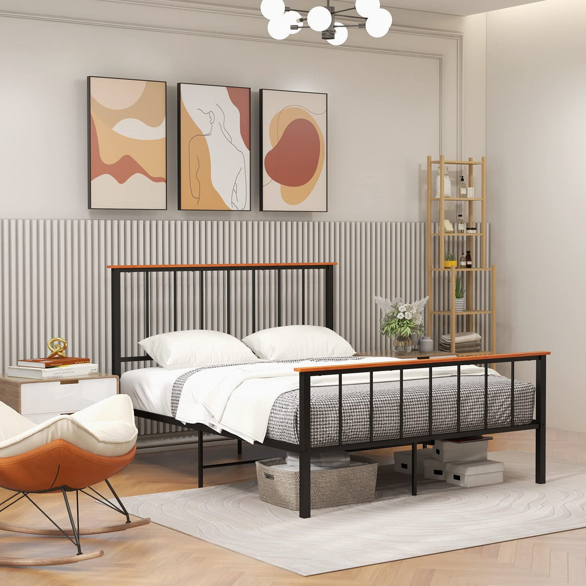 Goflame Queen/Full Size Metal Platform Bed Frame with Spindle Headboard & Footboard, Black