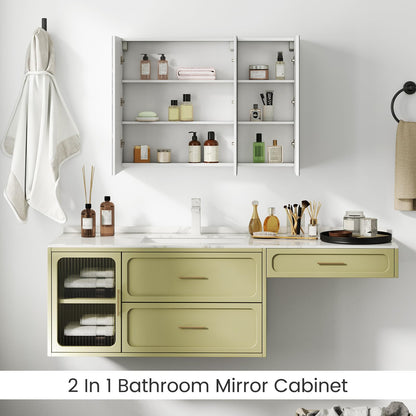 Goflame Wall Mounted Medicine Cabinet with 3 Frameless Mirrored Doors & Mounting Hardware