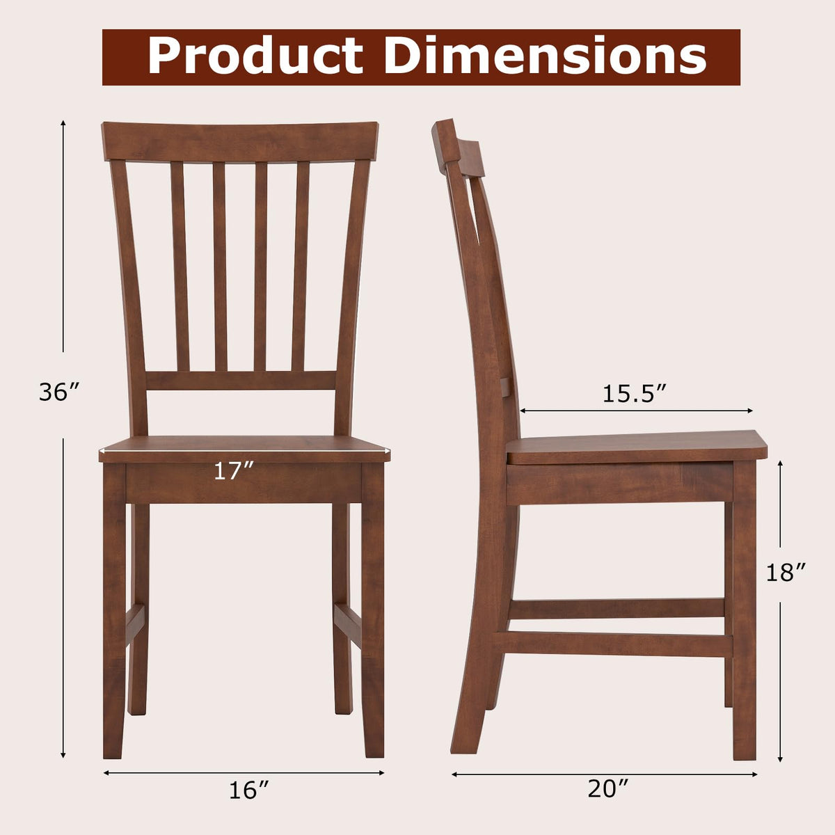Goflame Set of 4/ 2 Dining Room Side Chair w/High Slat Back, Wood Legs