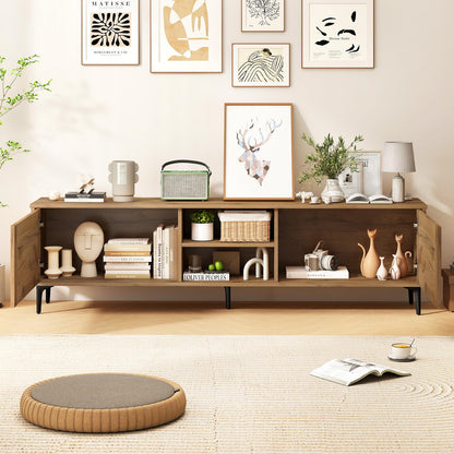 Goflame Mid Century Modern TV Stand for 55-65 Inch TV Waveform Fluted Entertainment Center