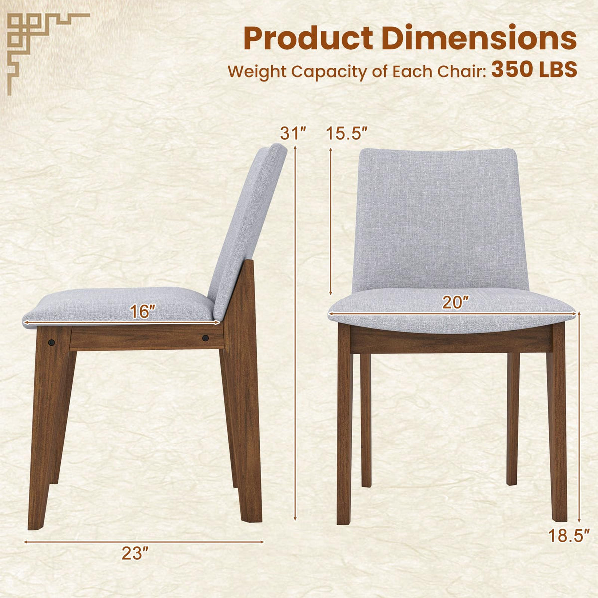 Goflame Upholstered Dining Chairs Set of 2/4, Linen Fabric Wooden Kitchen Chairs w/Rubber Wood Frame