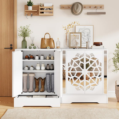 Goflame Shoe Cabinet with Drawer 6-Tier Shoe Organizer Cabinet with Mirrored Doors