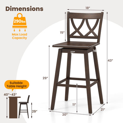 Goflame 29" Bar Stools Set of 2/4, Swivel Wooden Bar Chairs with Rubber Wood Frame, for Kitchen Island, Restaurant & Pub, Dark Grey