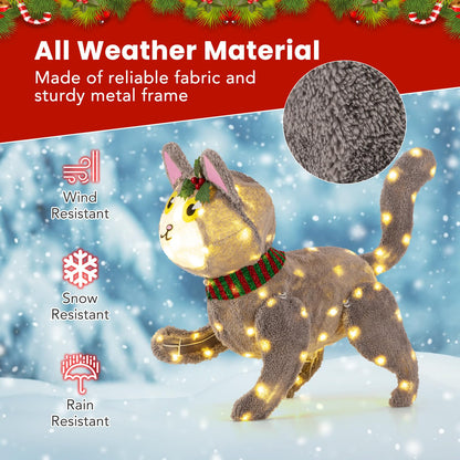 Goflame Lighted Christmas Cat, Indoor Outdoor Kitty Decoration w/ 88 LED Lights