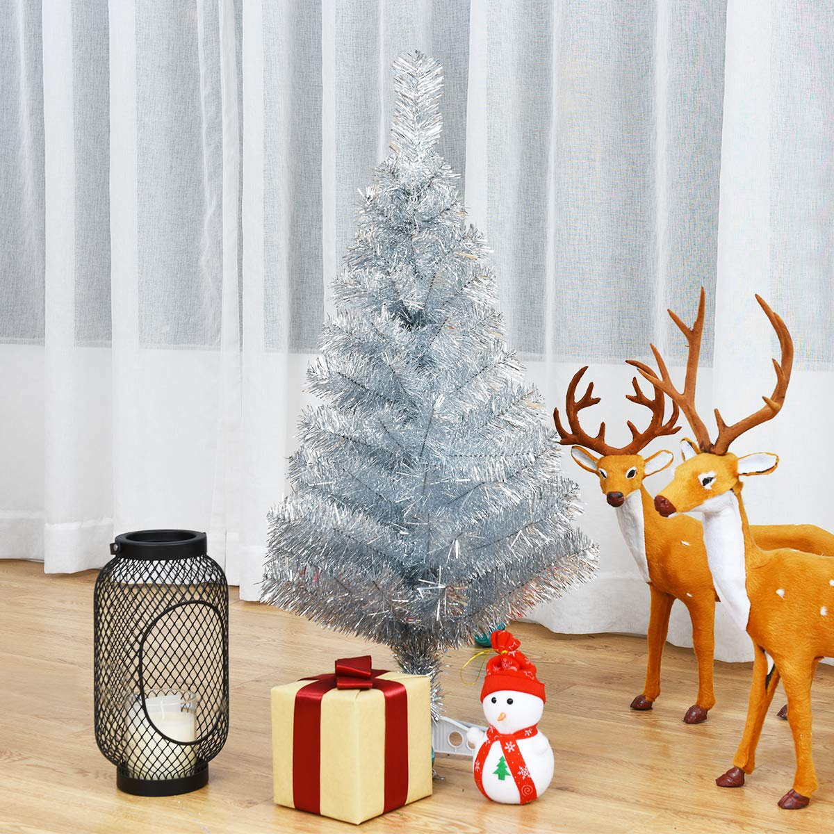 Goflame 3ft Silver Pencil Christmas Tree, Artificial Slim Tree - GoflameUS