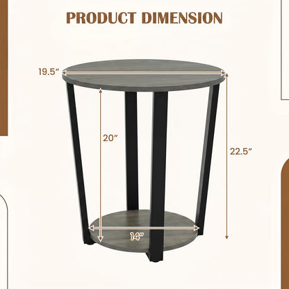 Goflame Round End Table with Open Storage Shelf and Metal Frame