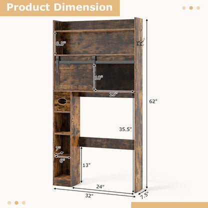 Goflame Over The Toilet Storage Cabinet, 6-Tier Freestanding above Toilet Rack with Gliding Door