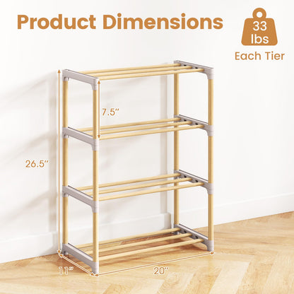 Goflame 4-Tier Stackable Pine Wood Shoe Rack for entryway