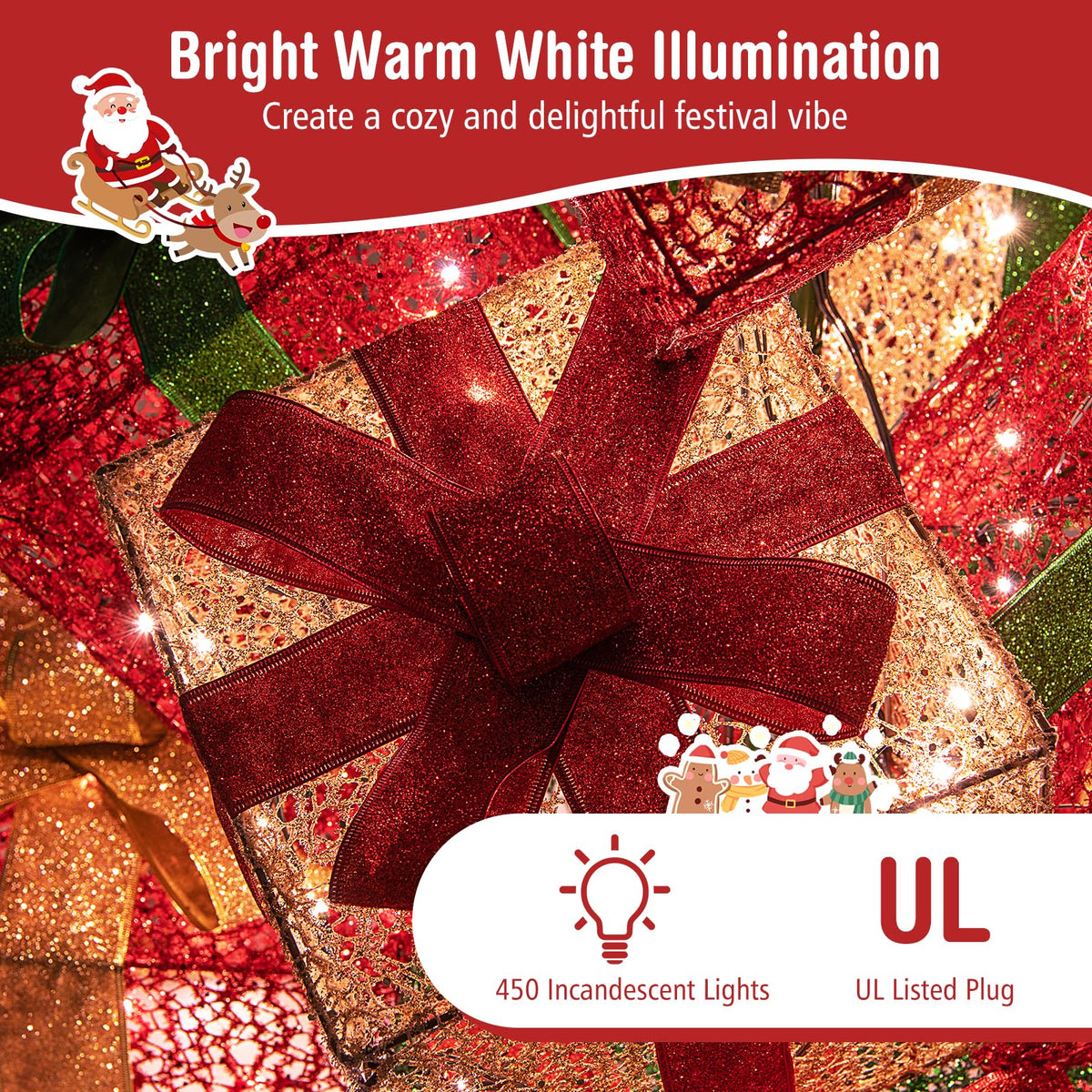 Goflame 15 Pieces Stackable Pre-lit Lighted Boxes Tower w/ 450 Warm White Lights
