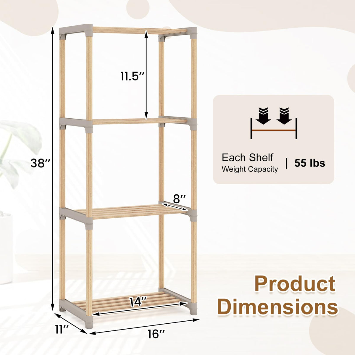 Goflame 4-Tier Bookshelf | Pine Wood Bookcase with Open Shelves
